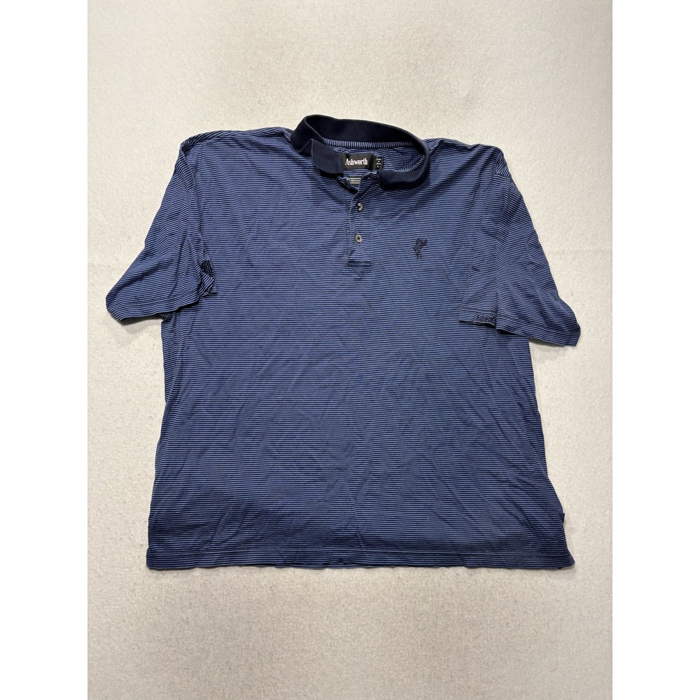 Ashworth Polo Shirt Mens Large Blue Striped Double Mercerized Golf Short Sleeve